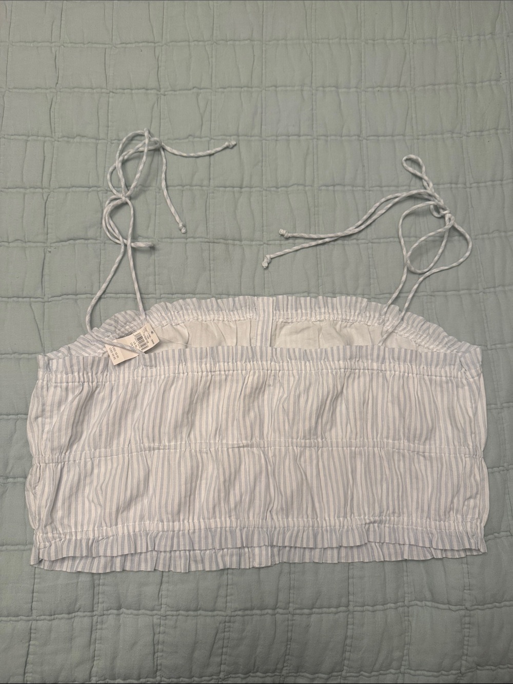 aerie Light Blue & White Striped Button-Front Crop top - Picture 5 of 5